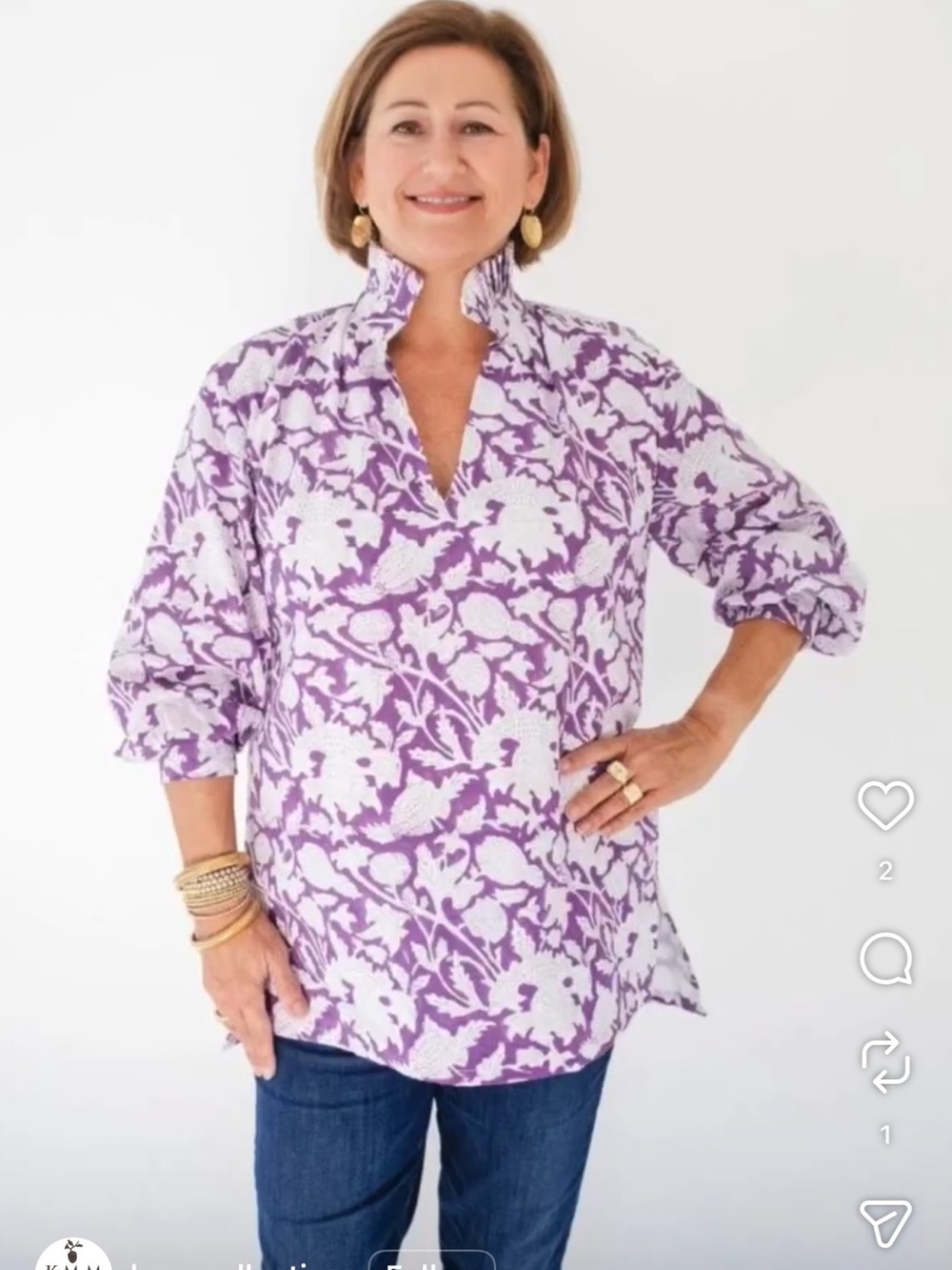 Women's Purple Floral Popover Tunic